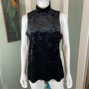 NWT New Vince Camuto Black Crushed Velvet Mock Neck Sleeveless Tunic Top Tank M